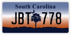 JBT778 license plate in South Carolina