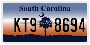 KT98694 license plate in South Carolina
