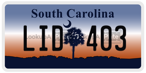 LID403 license plate in South Carolina