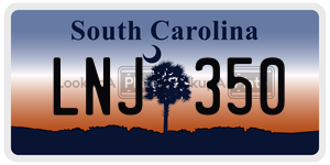 LNJ350 license plate in South Carolina