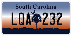 LQA232 license plate in South Carolina