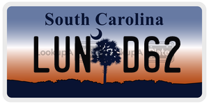 LUND62 license plate in South Carolina