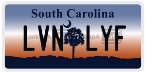 LVNLYF license plate in South Carolina