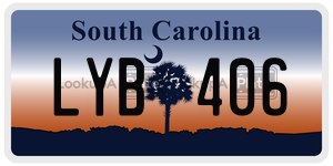 LYB406 license plate in South Carolina