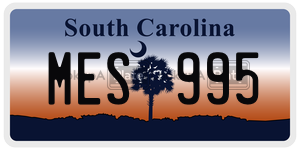 MES995 license plate in South Carolina