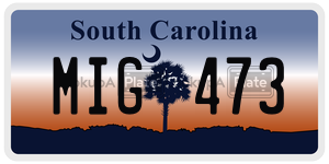 MIG473 license plate in South Carolina