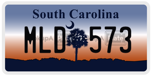 MLD573 license plate in South Carolina