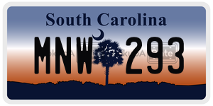 MNW293 license plate in South Carolina
