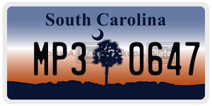 MP30647 license plate in South Carolina