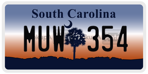 MUW354 license plate in South Carolina