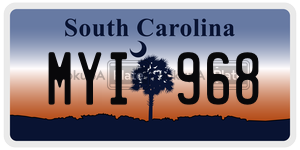 MYI968 license plate in South Carolina