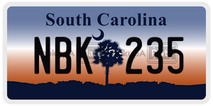 NBK235 license plate in South Carolina