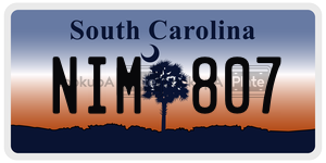 NIM807 license plate in South Carolina