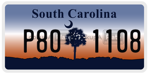 P801108 license plate in South Carolina