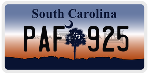 PAF925  license plate in SC