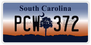 PCW372 license plate in South Carolina