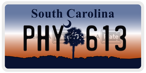 PHY613 license plate in South Carolina
