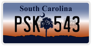 PSK543 license plate in South Carolina