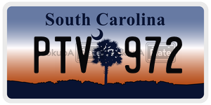 PTV972 license plate in South Carolina