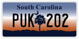 PUK202 license plate in South Carolina