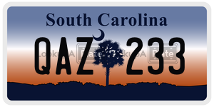 QAZ233 license plate in South Carolina