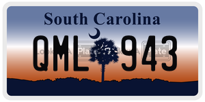 QML943  license plate in SC