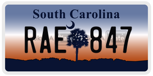 RAE847 license plate in South Carolina