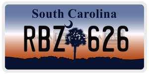 RBZ626 license plate in South Carolina
