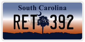 RET392 license plate in South Carolina