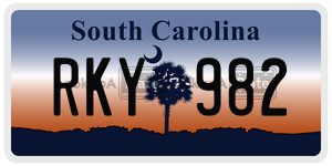 RKY982 license plate in South Carolina