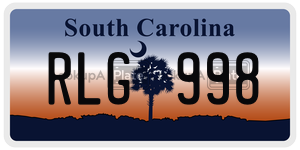 RLG998 license plate in South Carolina