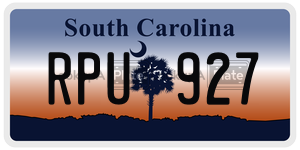 RPU927 license plate in South Carolina