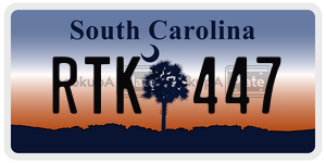 RTK447  license plate in SC