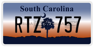 RTZ757 license plate in South Carolina