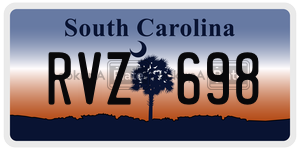RVZ698 license plate in South Carolina