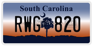 RWG820 license plate in South Carolina