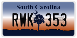 RWK353  license plate in SC