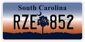 RZE852 license plate in South Carolina