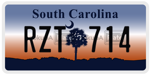 RZT714  license plate in SC