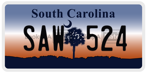 SAW524 license plate in South Carolina