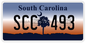 SCC493 license plate in South Carolina