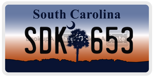 SDK653 license plate in South Carolina
