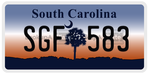 SGF583 license plate in South Carolina