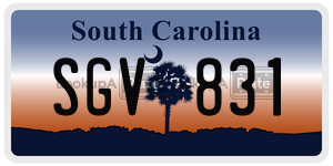 SGV831 license plate in South Carolina