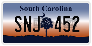 SNJ452 license plate in South Carolina