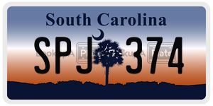 SPJ374  license plate in SC