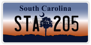 STA205  license plate in SC