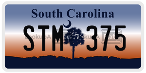 STM375 license plate in South Carolina