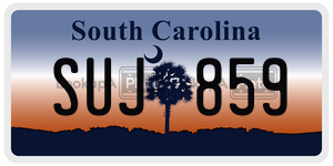 SUJ859  license plate in SC
