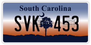 SVK453  license plate in SC